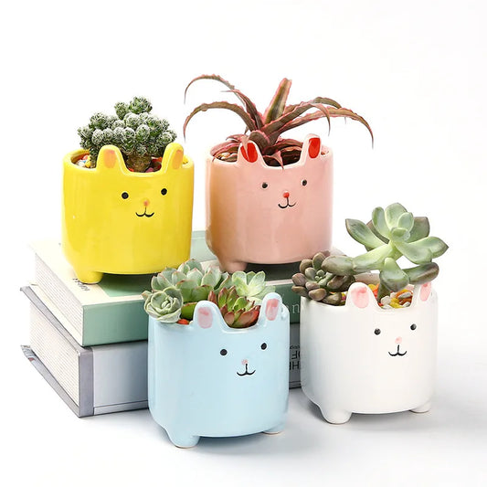 Succulent Pot Ceramic Flower Pot Cartoon Cute Potted Plant Rabbit Creative Plant Pot Desktop Potted Desk Decorate Small Ornament
