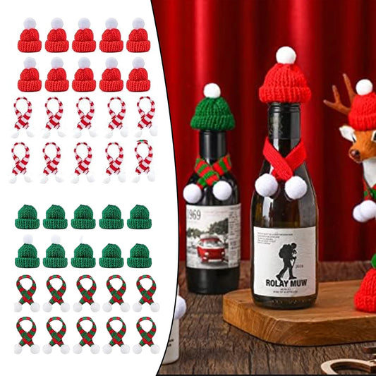 Mini Christmas Knit Hat Mini Christmas Scarf Set, Santa Knit Hat Scarf Christmas Xmas Tree Hanging Decoration Party Supplies
