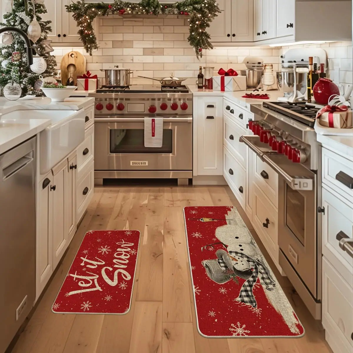 VIKAMA1/2PCS Lovely Christmas Gingerbread Man Crystal Velvet Kitchen Floor Mat Easy Care Floor Mat Entry Door Mat Home Decor
