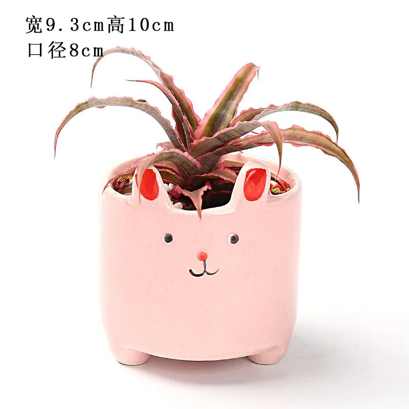 Succulent Pot Ceramic Flower Pot Cartoon Cute Potted Plant Rabbit Creative Plant Pot Desktop Potted Desk Decorate Small Ornament