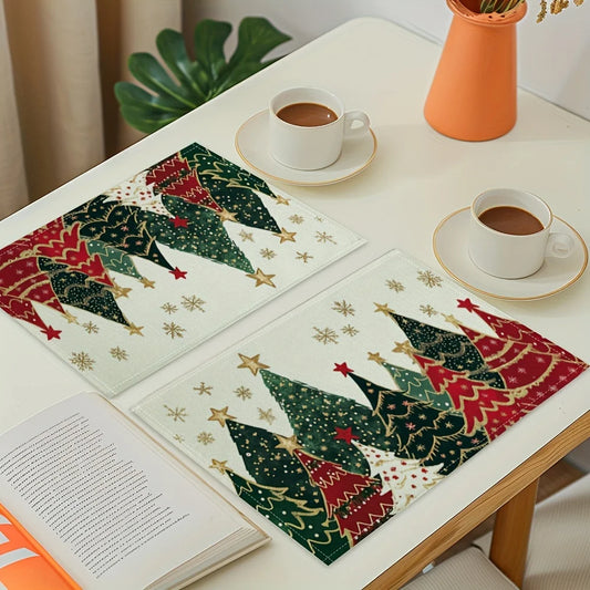 Christmas Tree and Floral Placemats, Farmhouse Winter Christmas | Xmas Holiday Home Kitchen Table Decorations | Home & Party Use