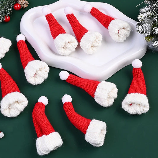 iYOE 10pcs Festive Christmas Mini Santa Hats Scarf Red & White Fabric for Party Supplies Festive Holiday Decorations