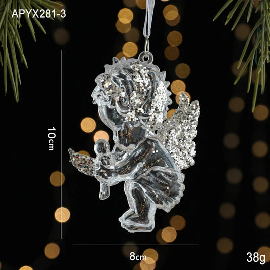 Christmas Ice Crystal Pendant Xmas Tree Pendant Transparent Acrylic Angel Light Luxury Scene Decoration Props New Year 2025