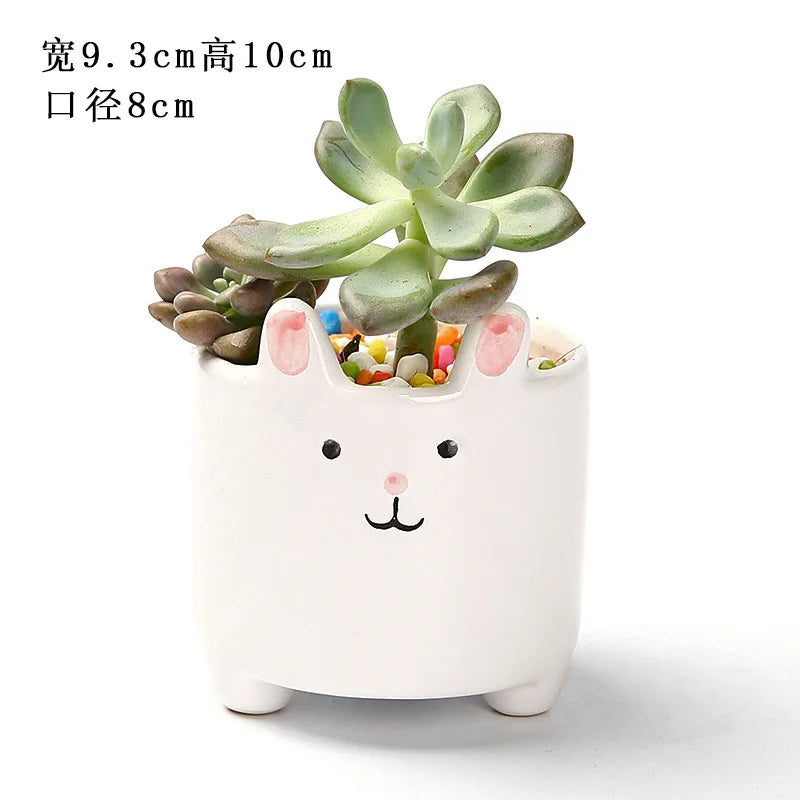 Succulent Pot Ceramic Flower Pot Cartoon Cute Potted Plant Rabbit Creative Plant Pot Desktop Potted Desk Decorate Small Ornament