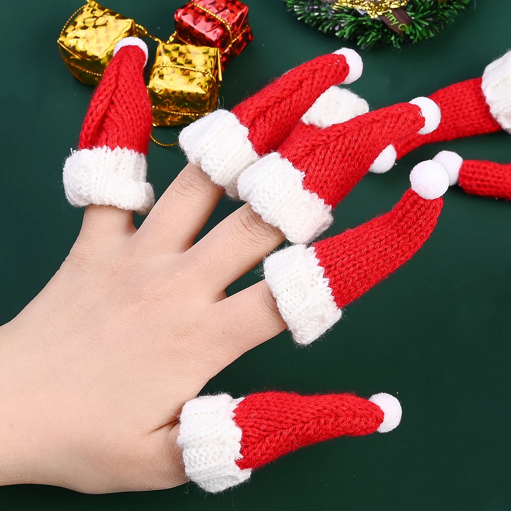 iYOE 10pcs Festive Christmas Mini Santa Hats Scarf Red & White Fabric for Party Supplies Festive Holiday Decorations
