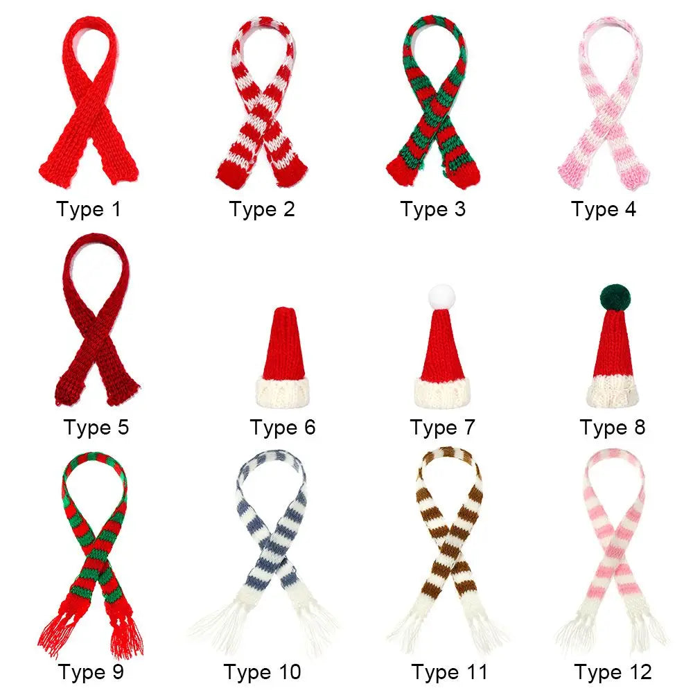For 1/6 1/12 Doll Scarf Hat Knitted Scarves Xmas Ornament Mini Christmas Caps Handmade Miniature Clothes Dollhouse Accessories