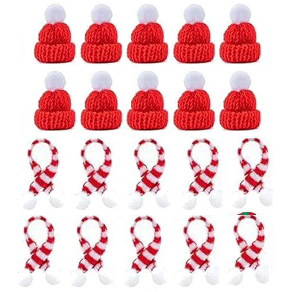 Mini Christmas Knit Hat Mini Christmas Scarf Set, Santa Knit Hat Scarf Christmas Xmas Tree Hanging Decoration Party Supplies