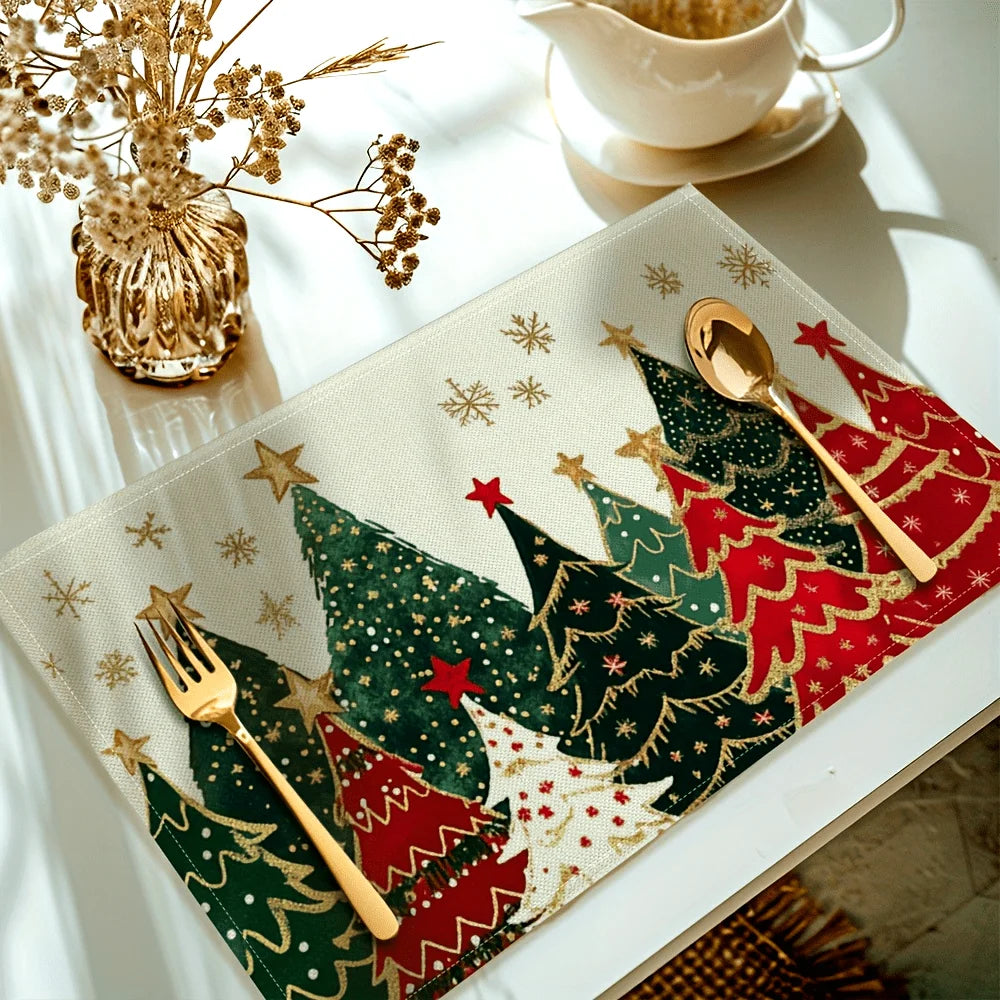 Christmas Tree and Floral Placemats, Farmhouse Winter Christmas | Xmas Holiday Home Kitchen Table Decorations | Home & Party Use
