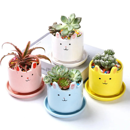 Succulent Pot Ceramic Flower Pot Cartoon Cute Potted Plant Rabbit Creative Plant Pot Desktop Potted Desk Decorate Small Ornament