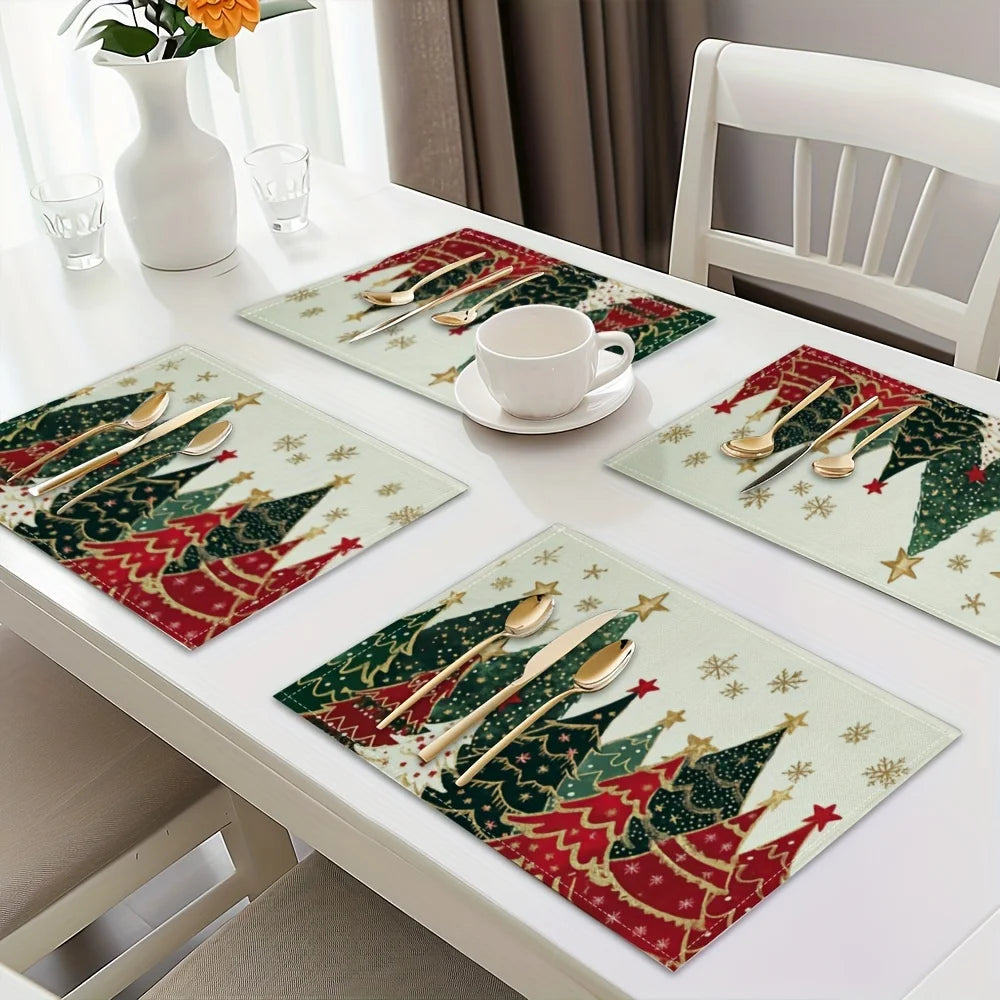Christmas Tree and Floral Placemats, Farmhouse Winter Christmas | Xmas Holiday Home Kitchen Table Decorations | Home & Party Use