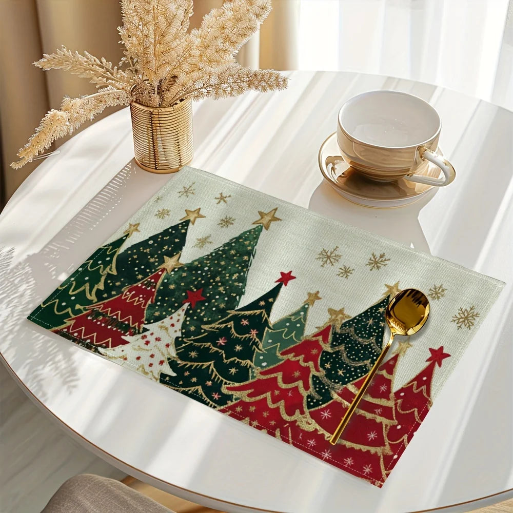 Christmas Tree and Floral Placemats, Farmhouse Winter Christmas | Xmas Holiday Home Kitchen Table Decorations | Home & Party Use