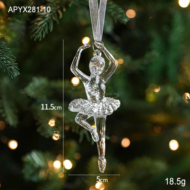 Christmas Ice Crystal Pendant Xmas Tree Pendant Transparent Acrylic Angel Light Luxury Scene Decoration Props New Year 2025