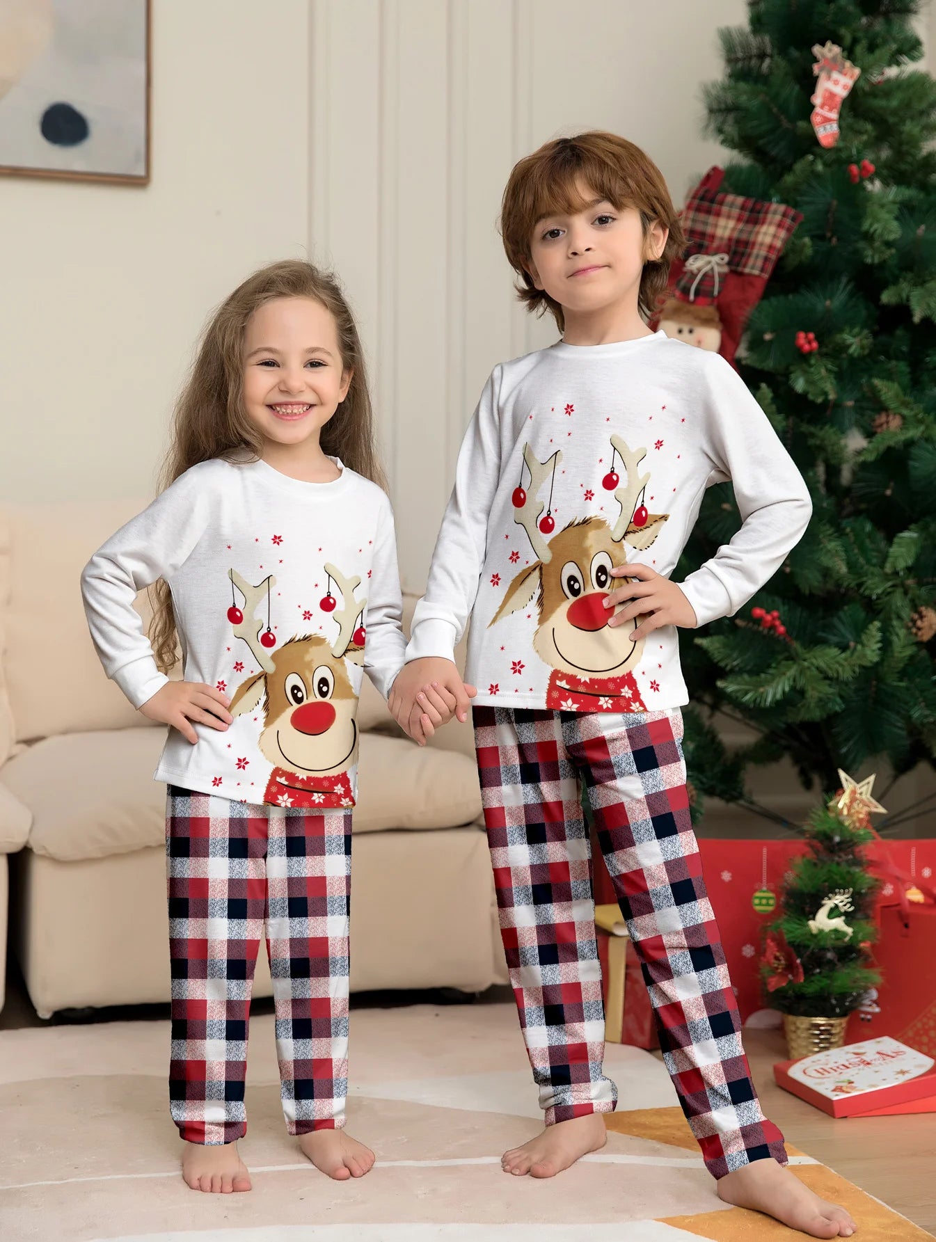 Family Matching Christmas Pajamas 2025 New Xmas Deer Print Dad Mommy And Me Christmas Costume Dog Clothes