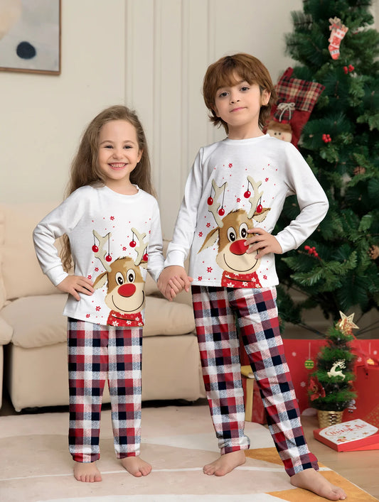 Family Matching Christmas Pajamas 2025 New Xmas Deer Print Dad Mommy And Me Christmas Costume Dog Clothes