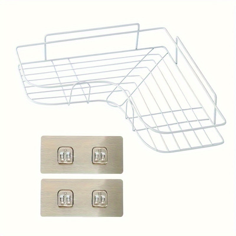 [Cast Iron Shower Shelf] 1pc Cast Iron Corner Shower Shelf - No-Drill Wall Mounted Black Wire Mesh Bathroom Storage Rack for Easy Access & Organization, Perfect for Shampoo, Conditioner, and Soap, Bathroom Storage Solution |